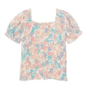 New NWT Nordstrom Kids Girls Floral Pastel Smocked Top Ivory Elysian Buds S 7/8
